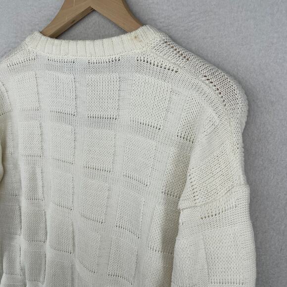 MURRAYS TOGGERY Sweater Women M Textured Windowpane Cotton Off White VTG England - Picture 7 of 12